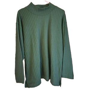 L Cable Knit Sweater Green Christmas Holiday VTG Retro Classic Business Career
